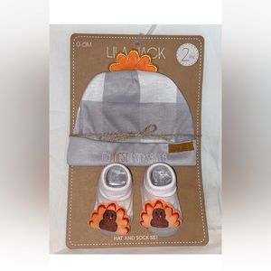 Lila and Jack “My‎ First Thanksgiving” Hat & Socks Set by Nordstrom- 0-6 months